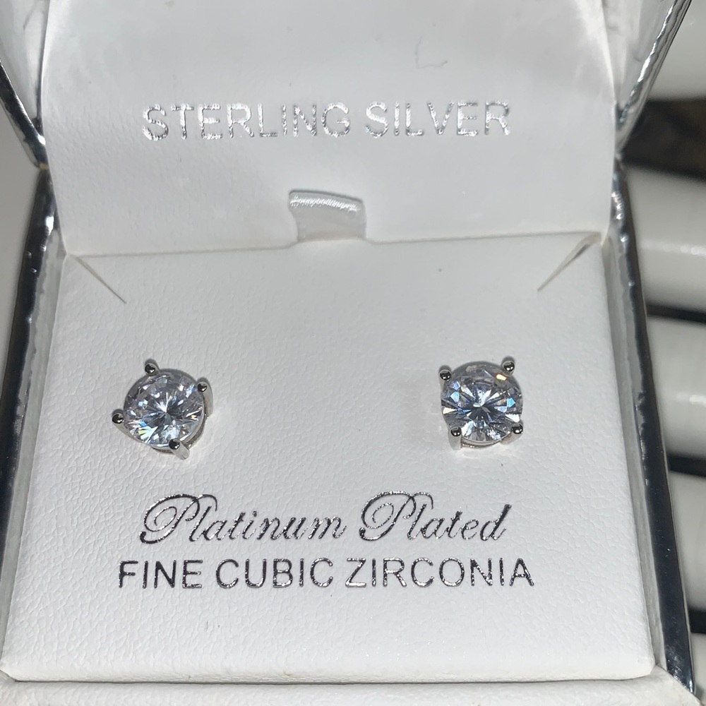 CRISLU Sterling Silver Platinum-Plated Clear Cubic Zirconia Stud Earrings